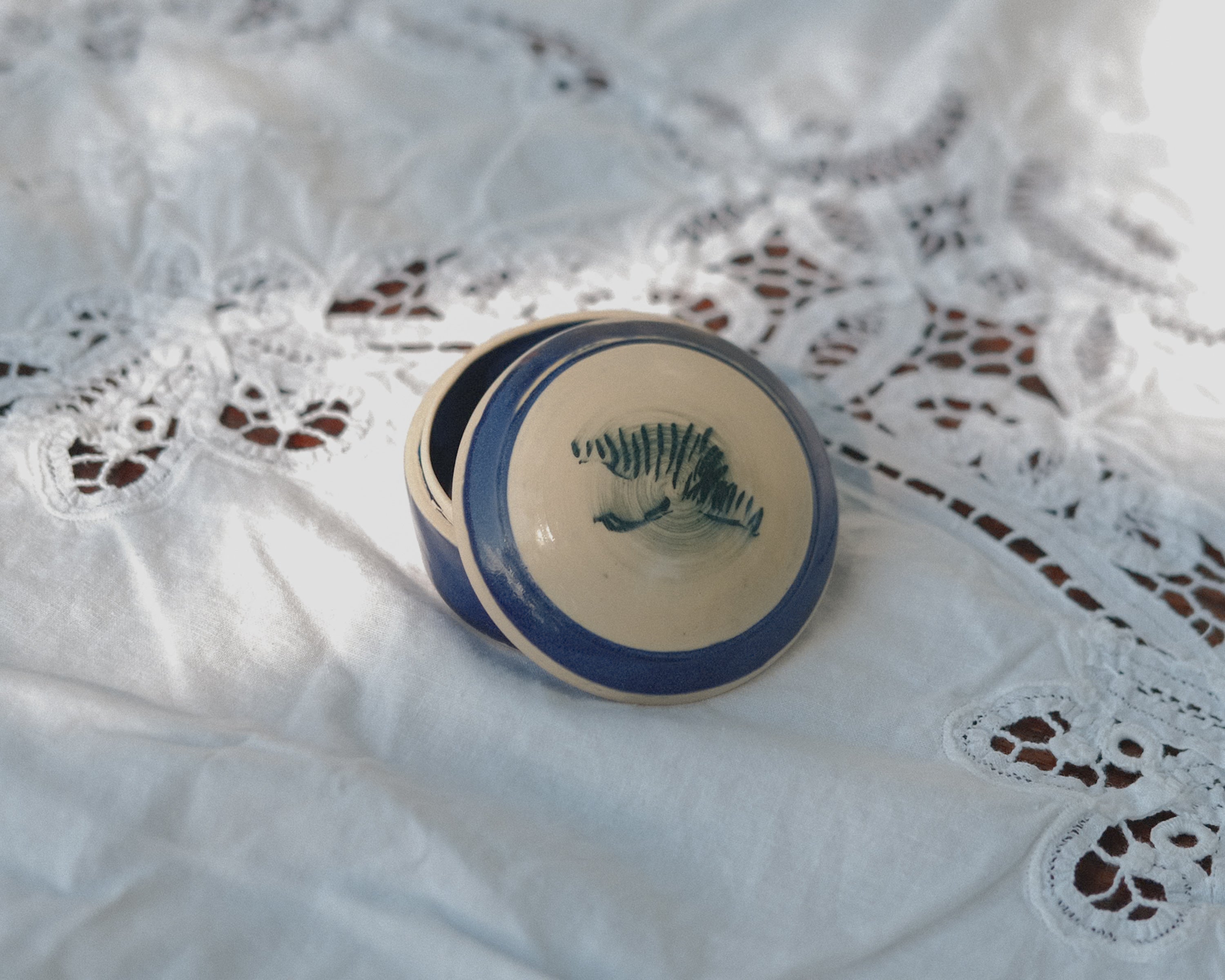 Blue and White Ceramic Trinket Box