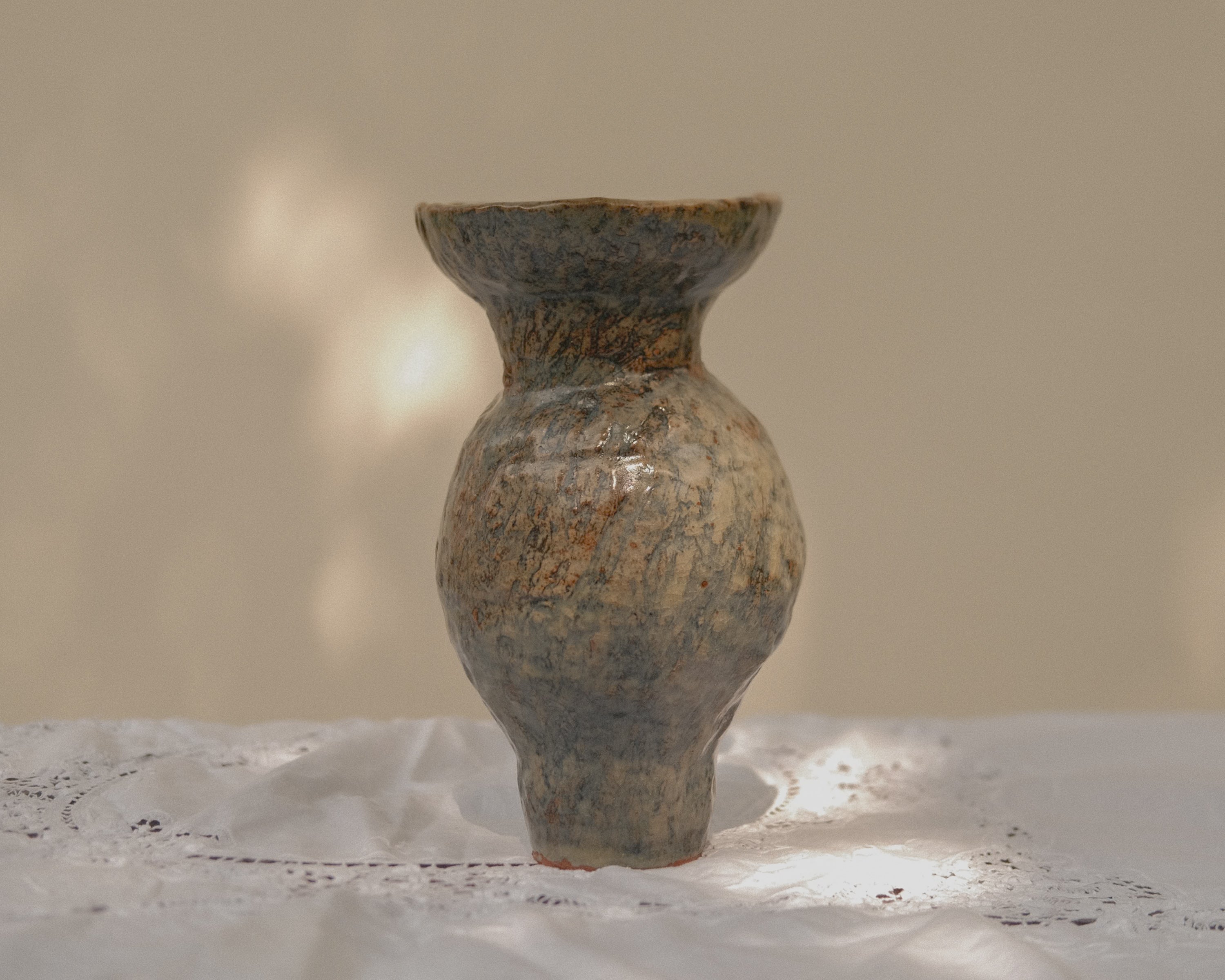 Wide Mouth Blue Flower Vase