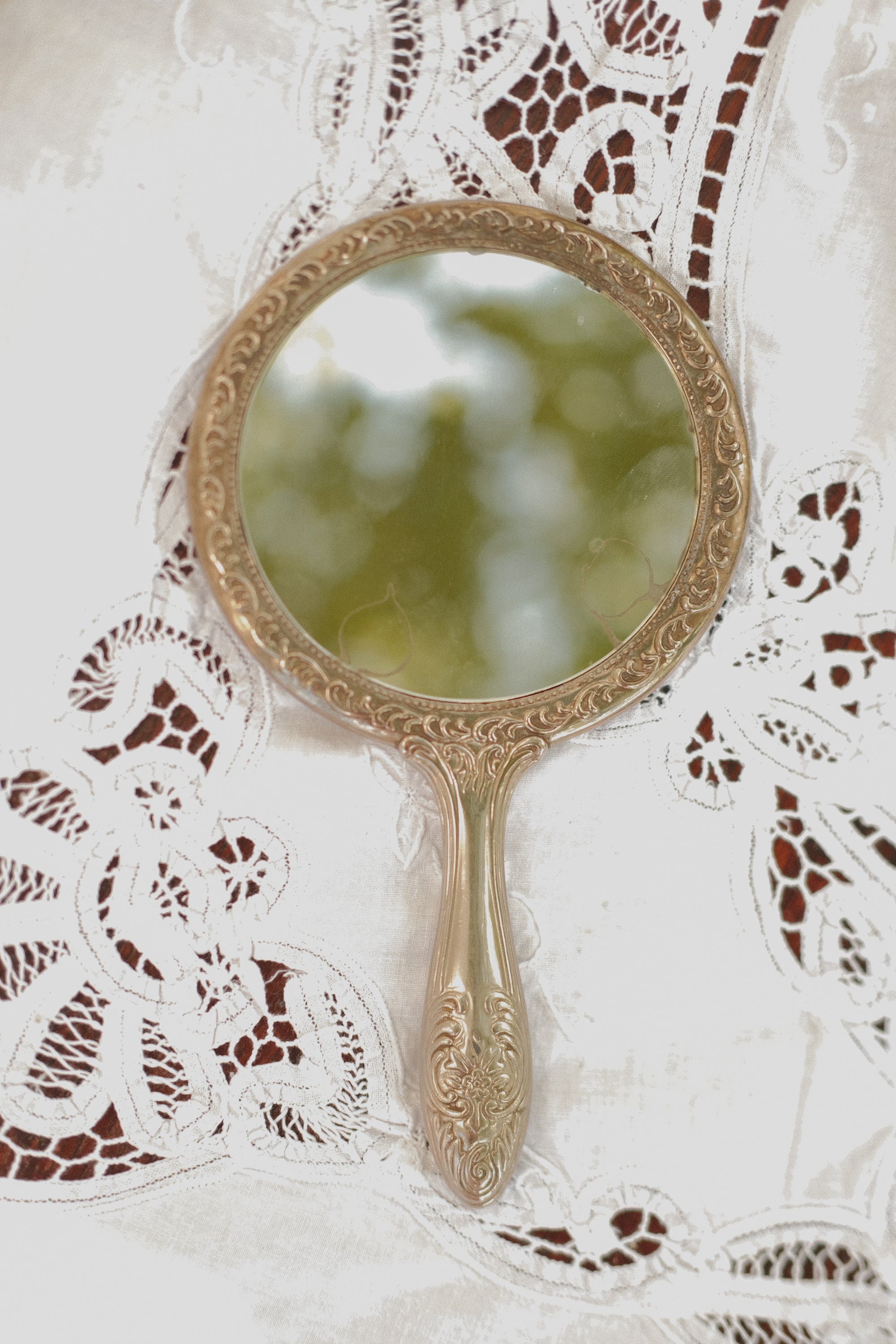 Ornate Silver Tone Vanity Hand Mirror