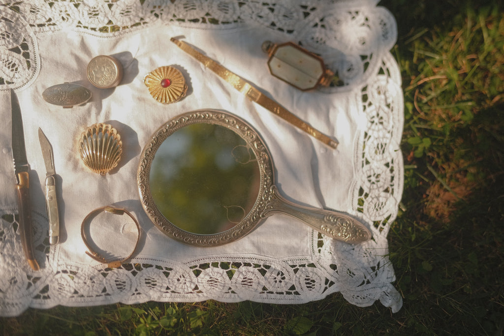 Ornate Silver Tone Vanity Hand Mirror