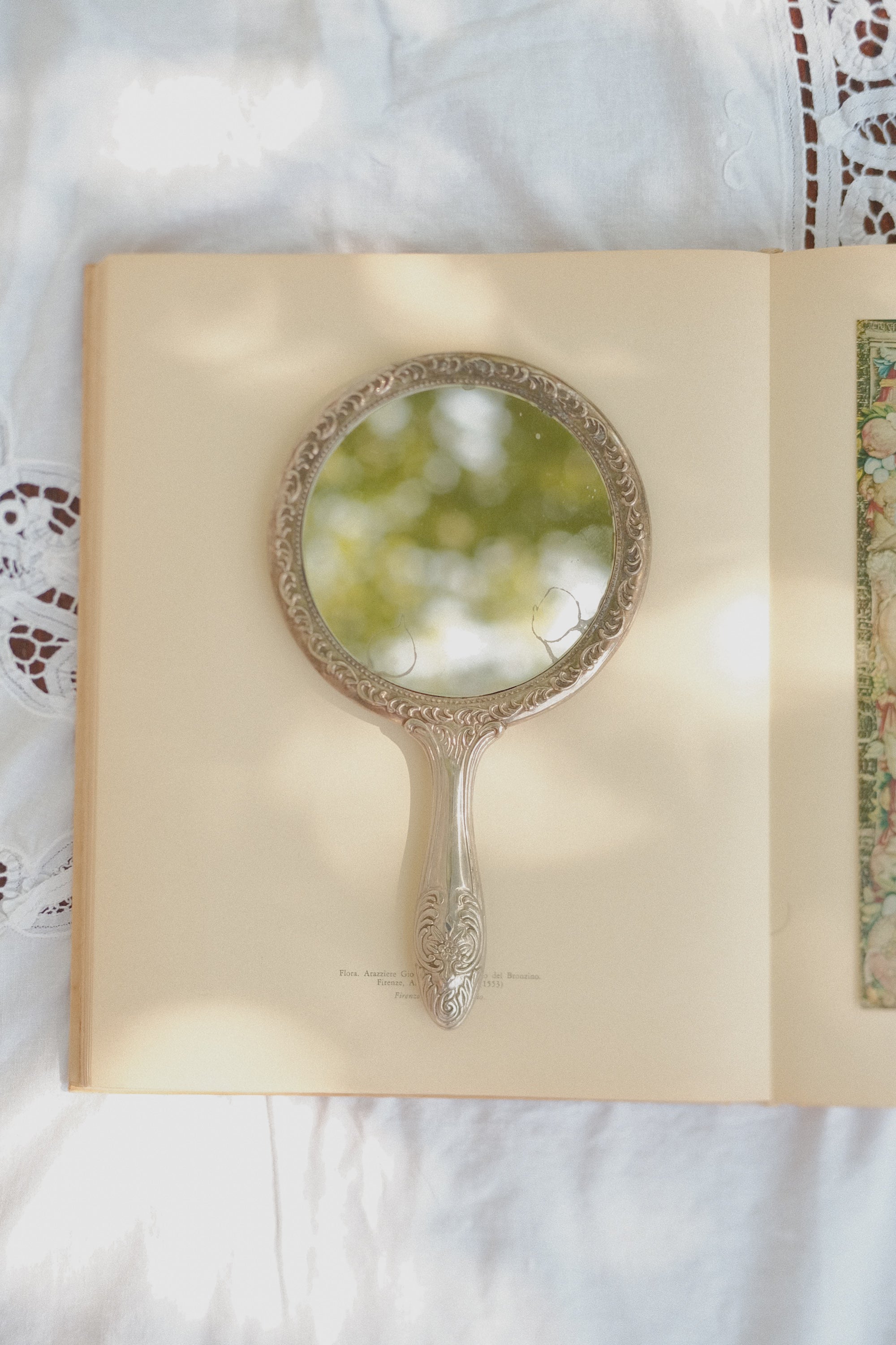 Ornate Silver Tone Vanity Hand Mirror