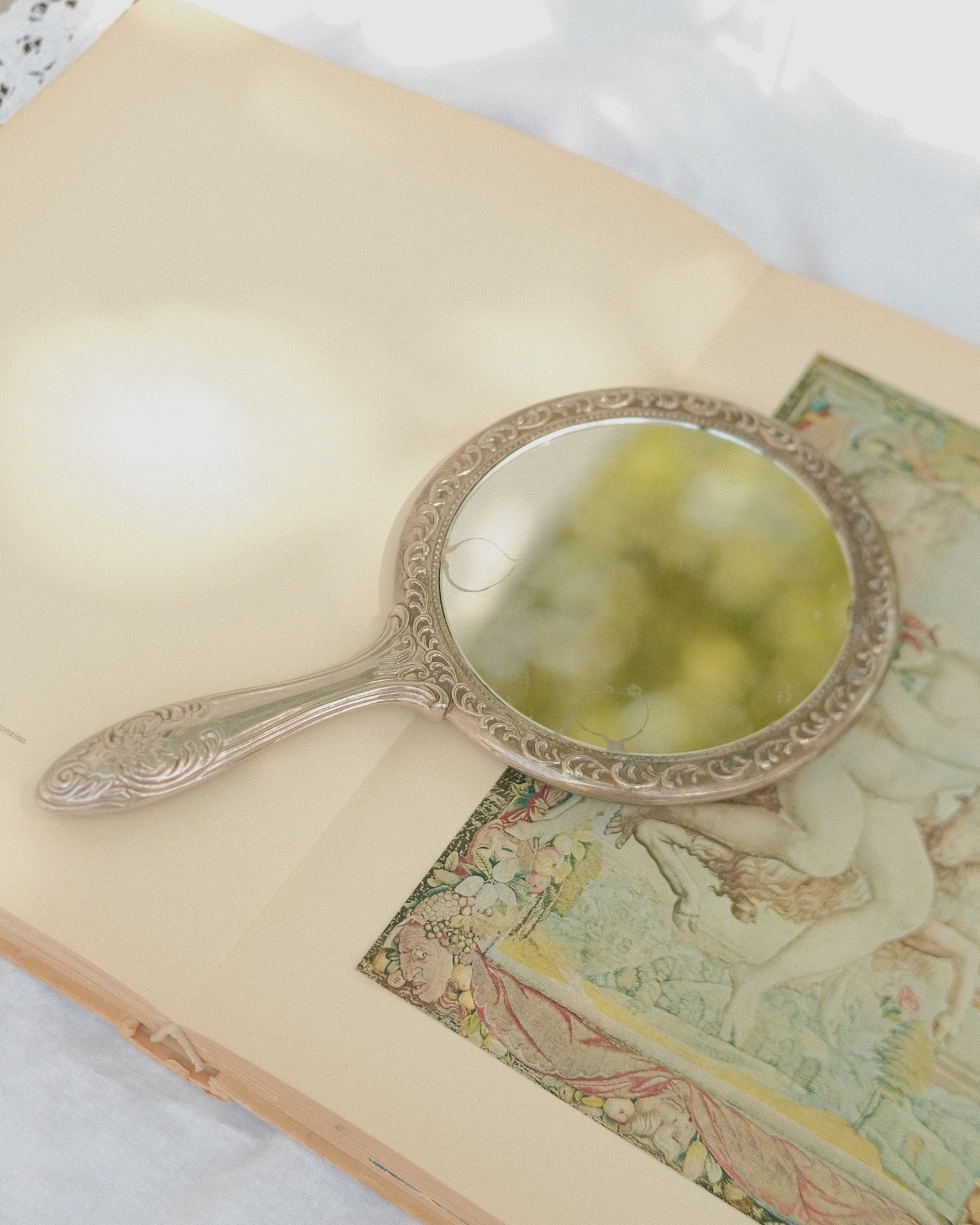 Ornate Silver Tone Vanity Hand Mirror