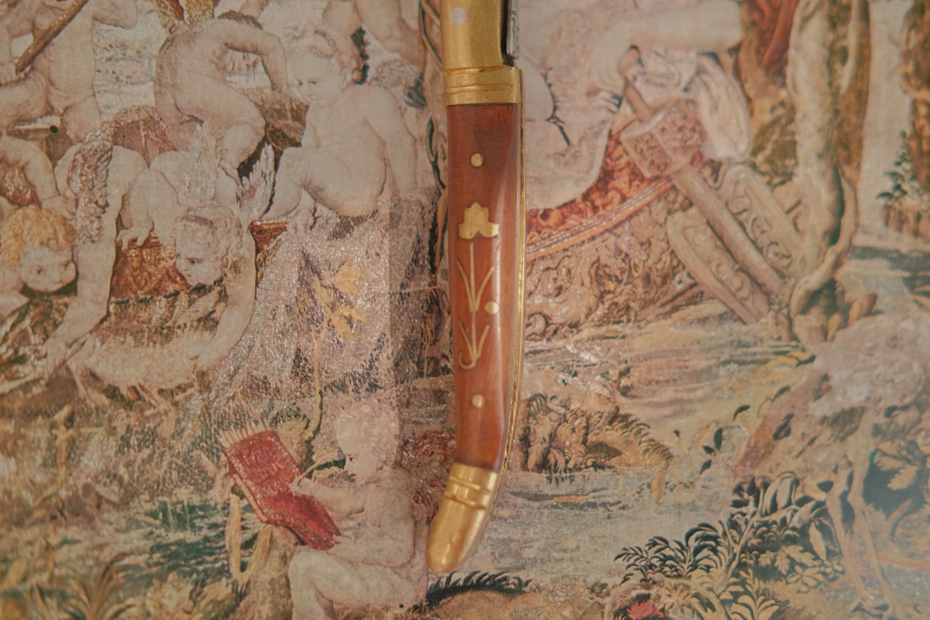 French Laguiole Bougna Folding Knife w/ Brass Inlay