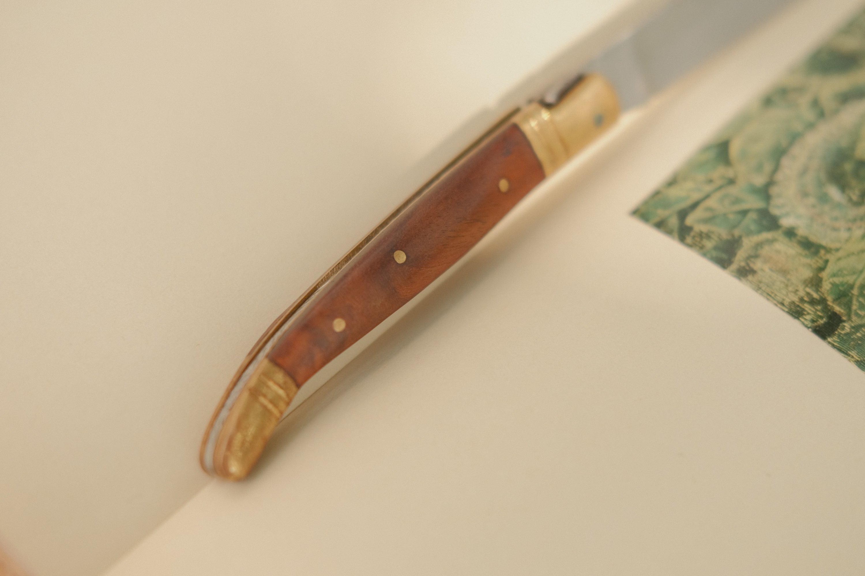 French Laguiole Bougna Folding Knife w/ Brass Inlay