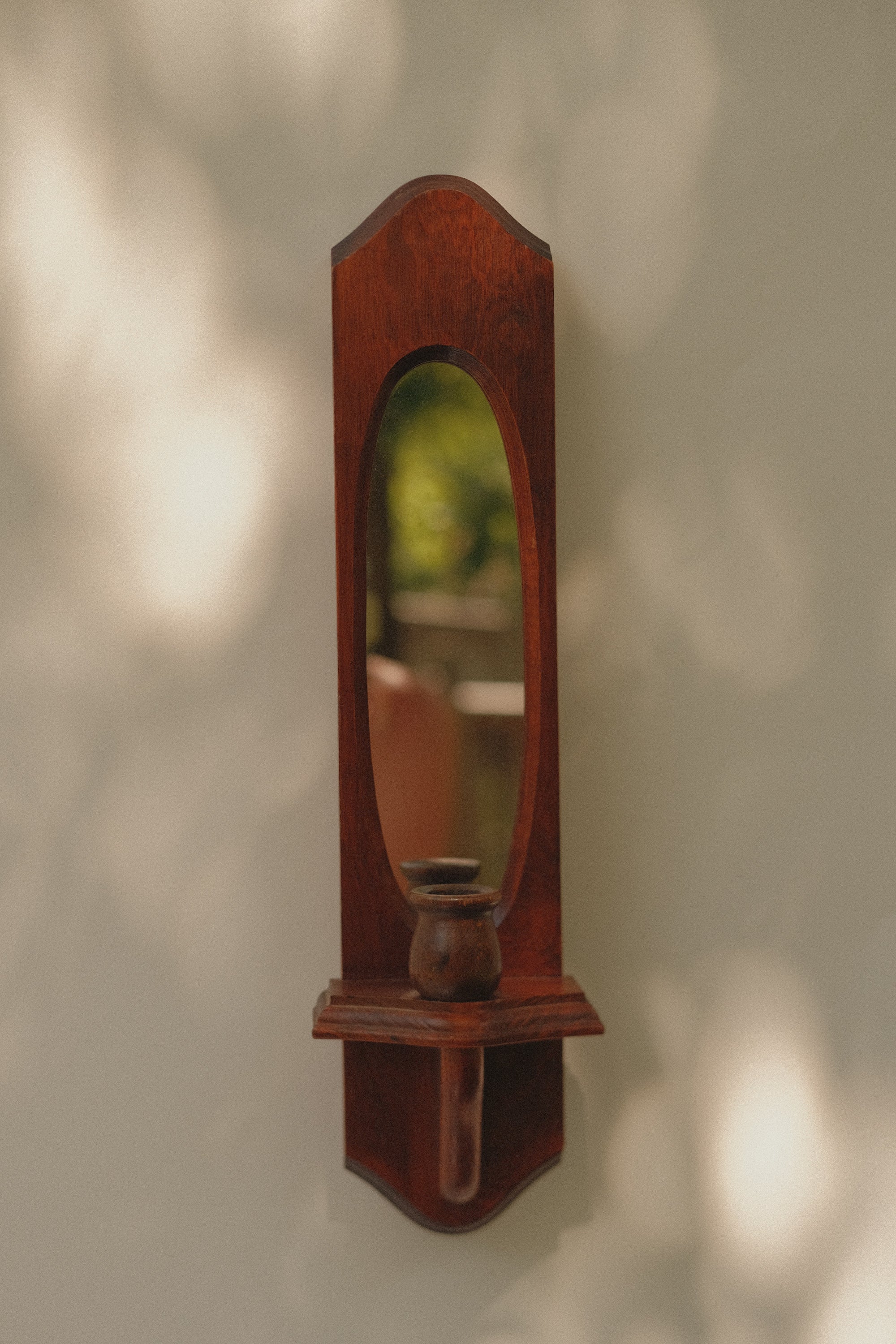 Wooden Mirror Candlestick Sconce - Set of 2