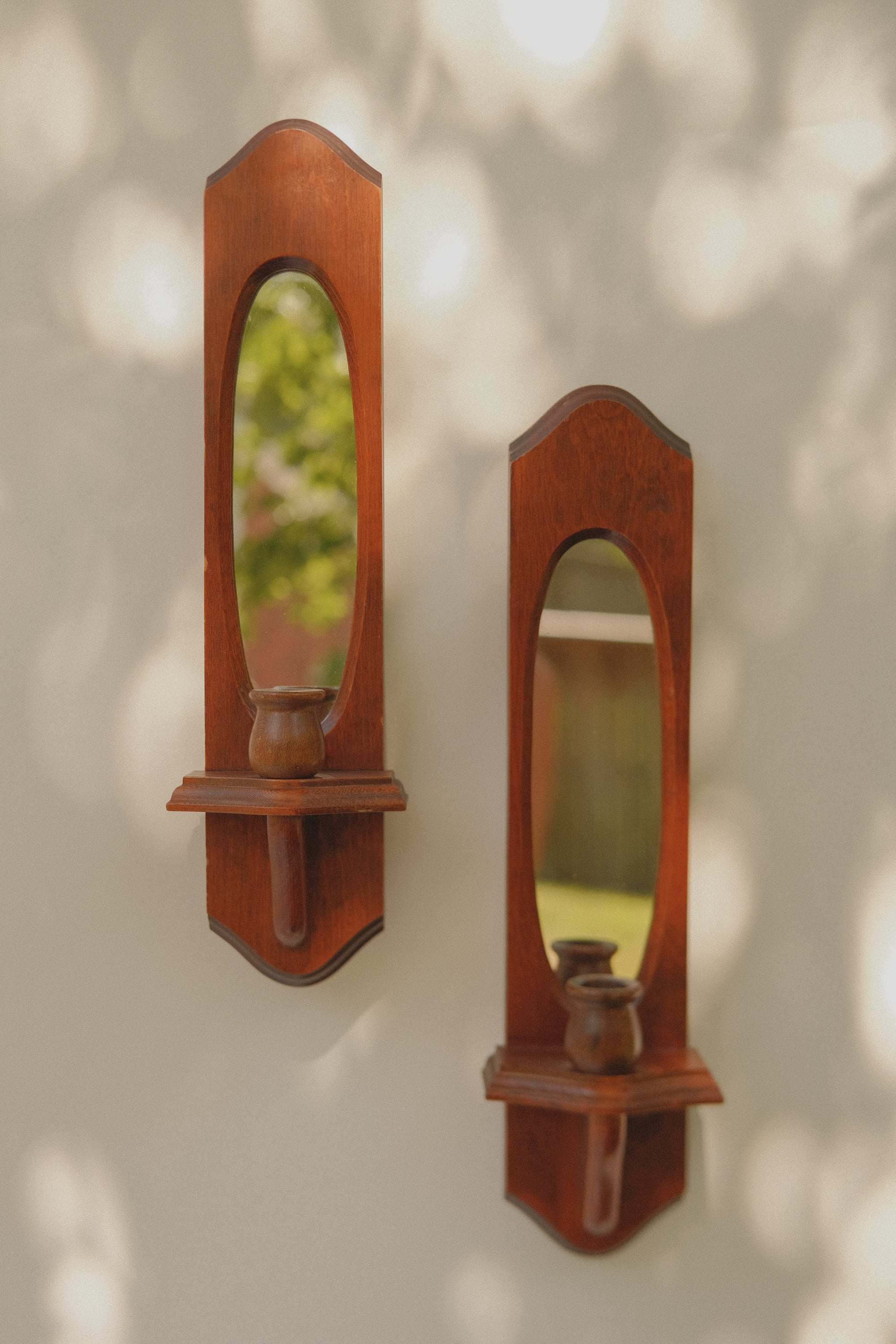 Wooden Mirror Candlestick Sconce - Set of 2