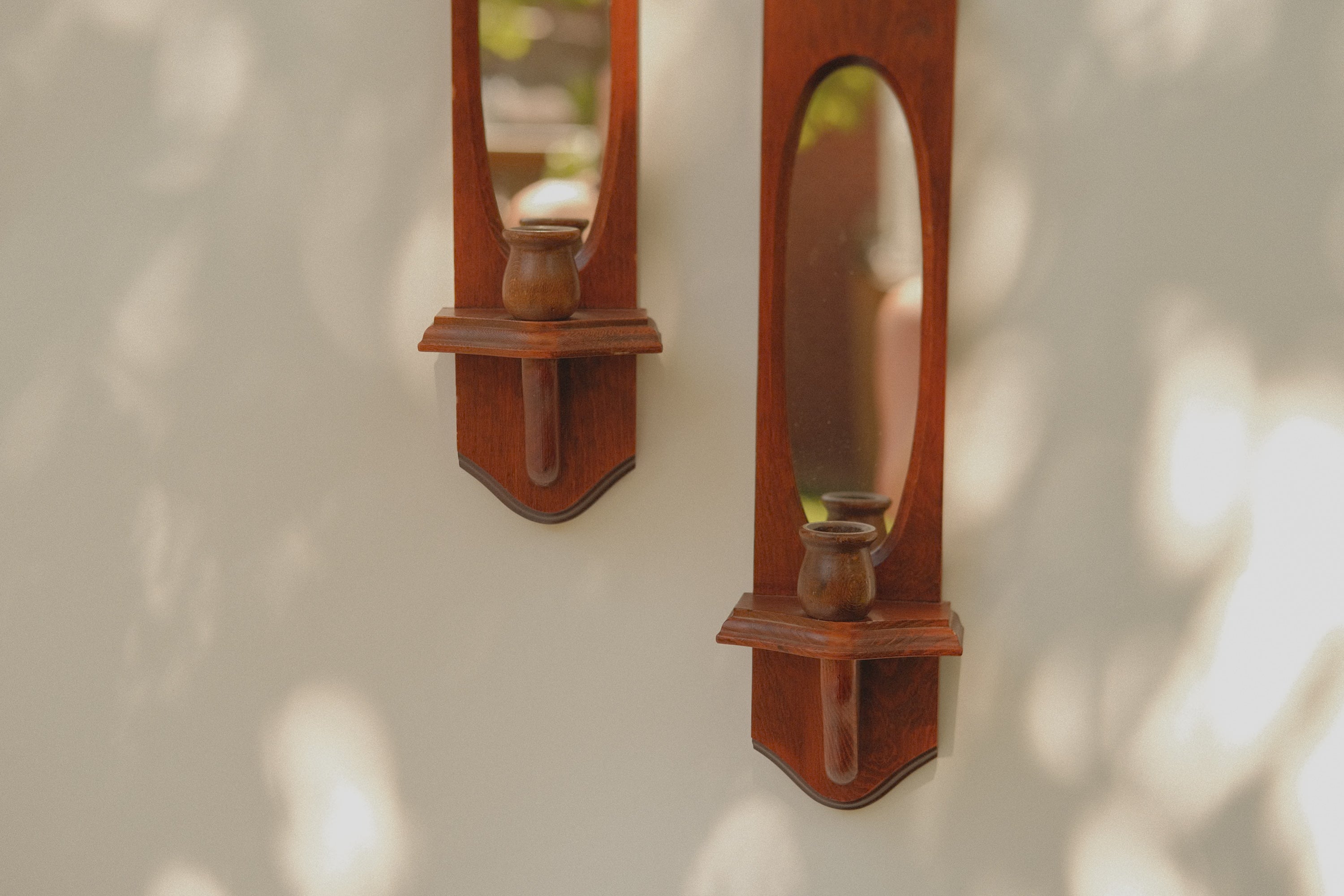 Wooden Mirror Candlestick Sconce - Set of 2