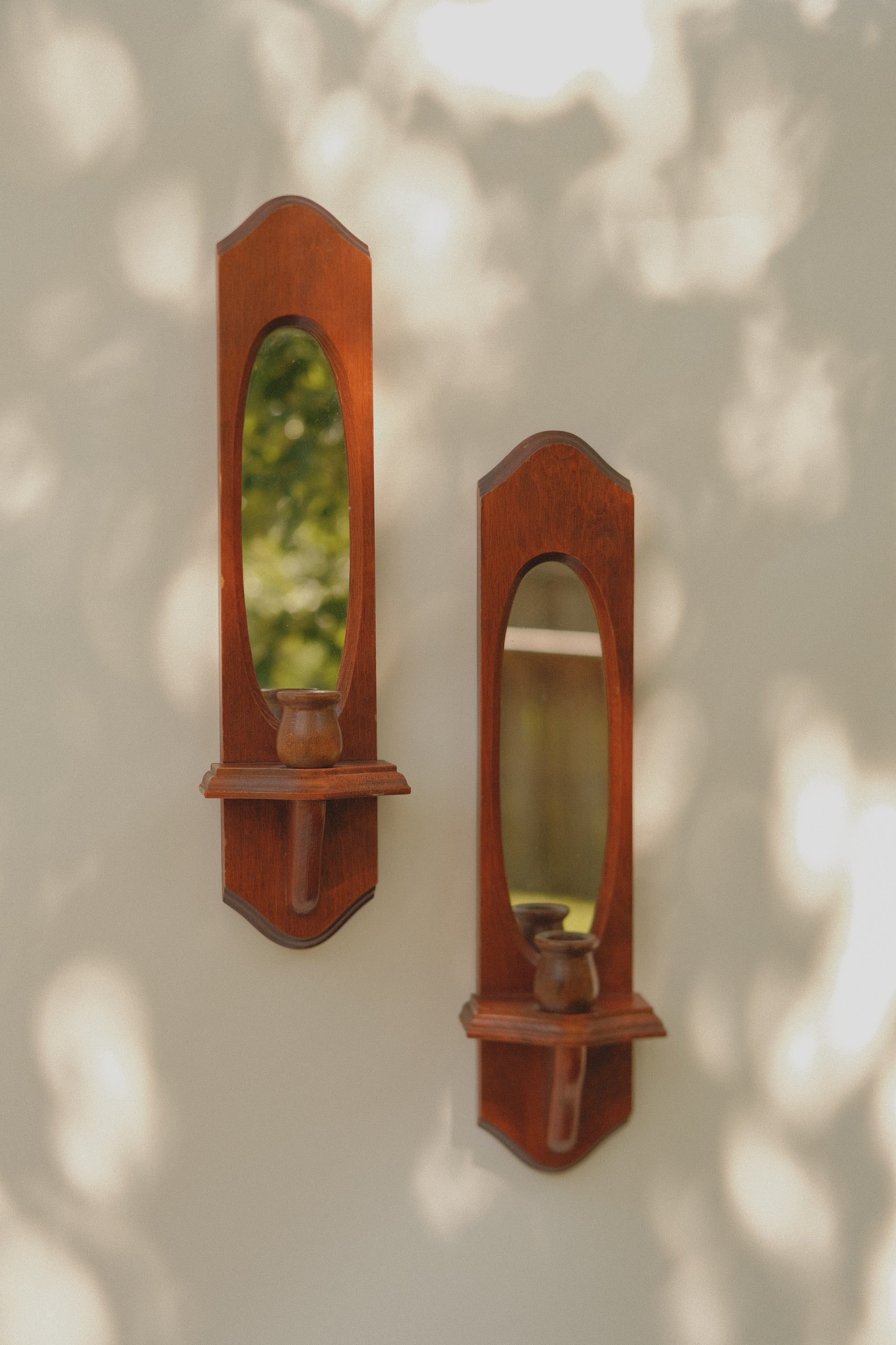Wooden Mirror Candlestick Sconce - Set of 2