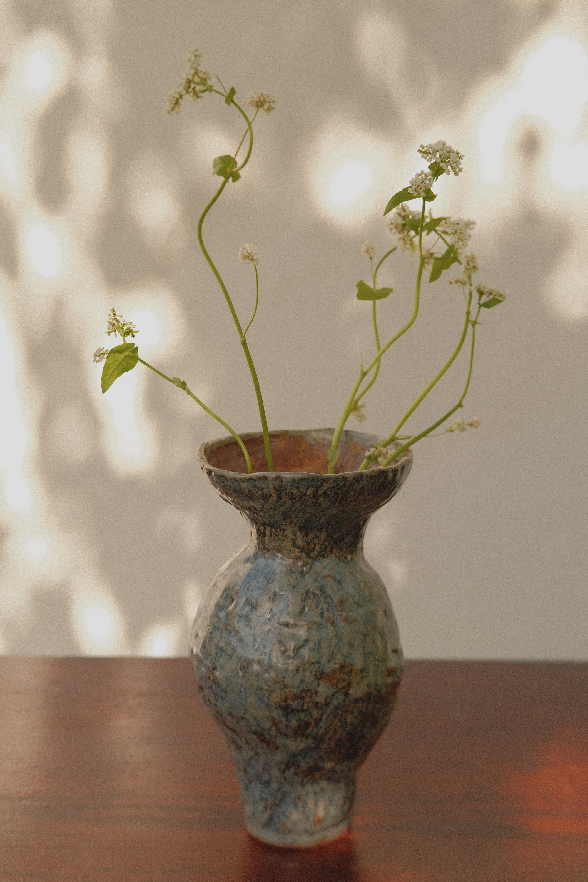 Wide Mouth Blue Flower Vase