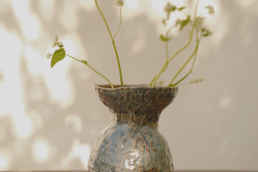 Wide Mouth Blue Flower Vase