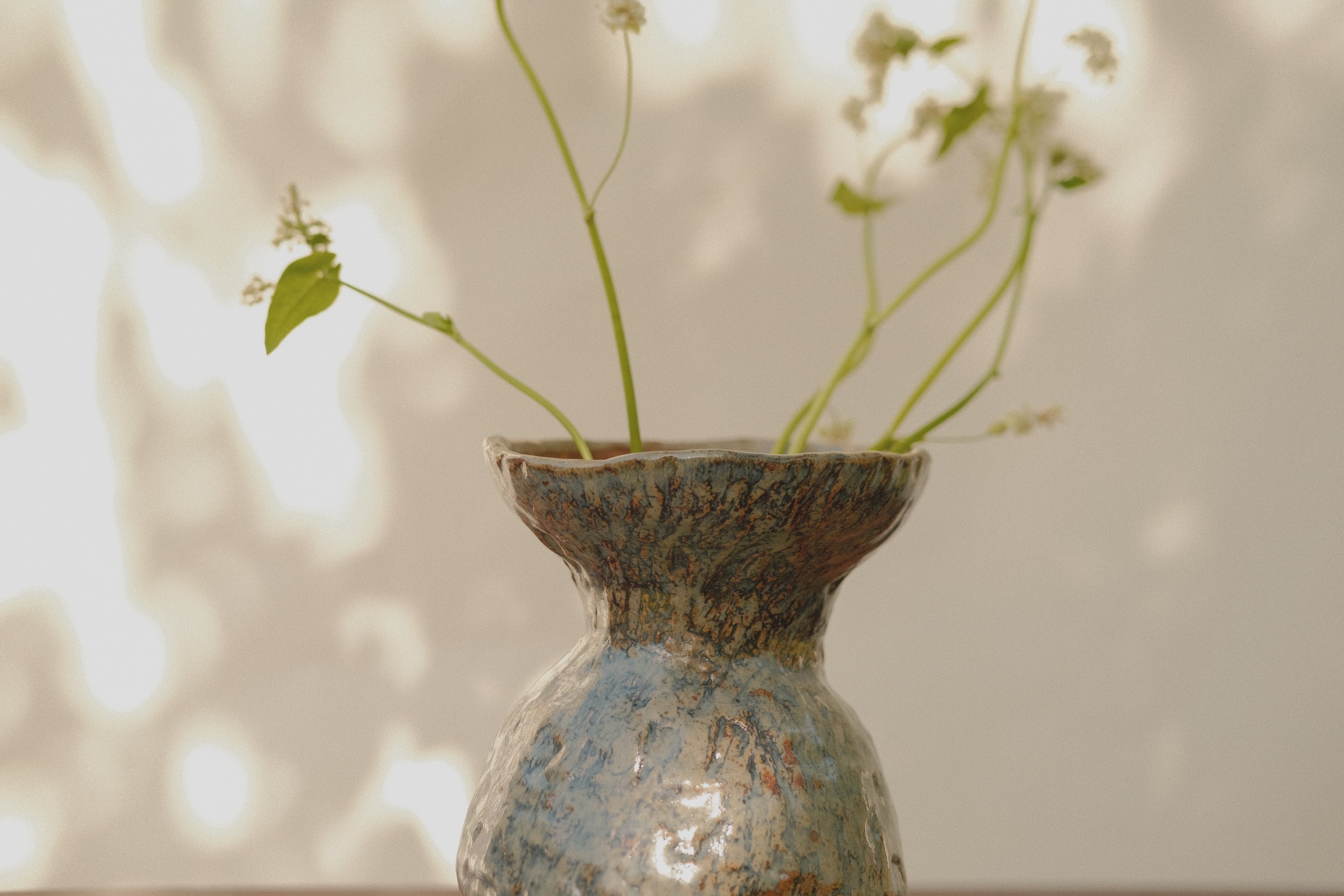 Wide Mouth Blue Flower Vase