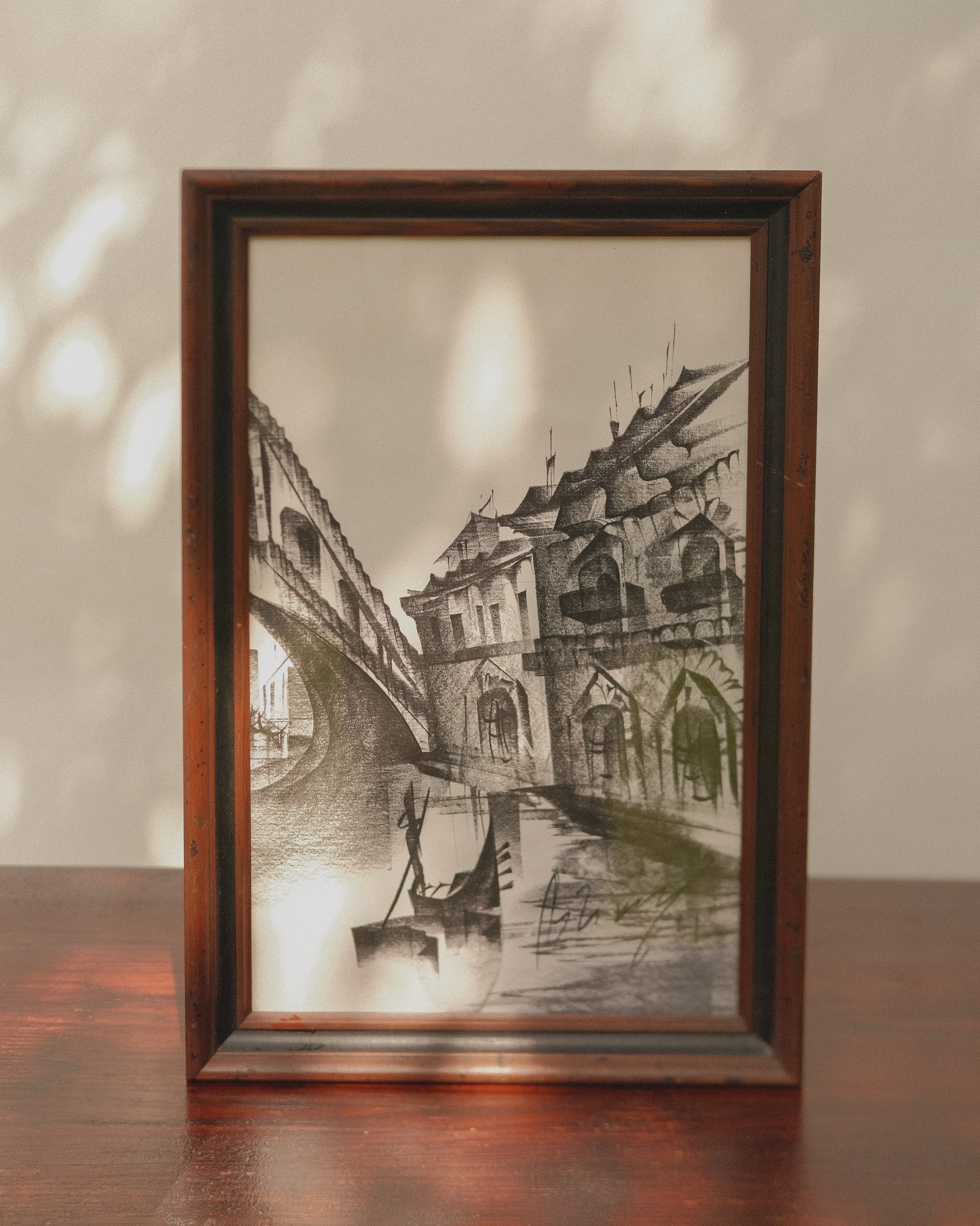 Original Charcoal Drawing European Cityscape
