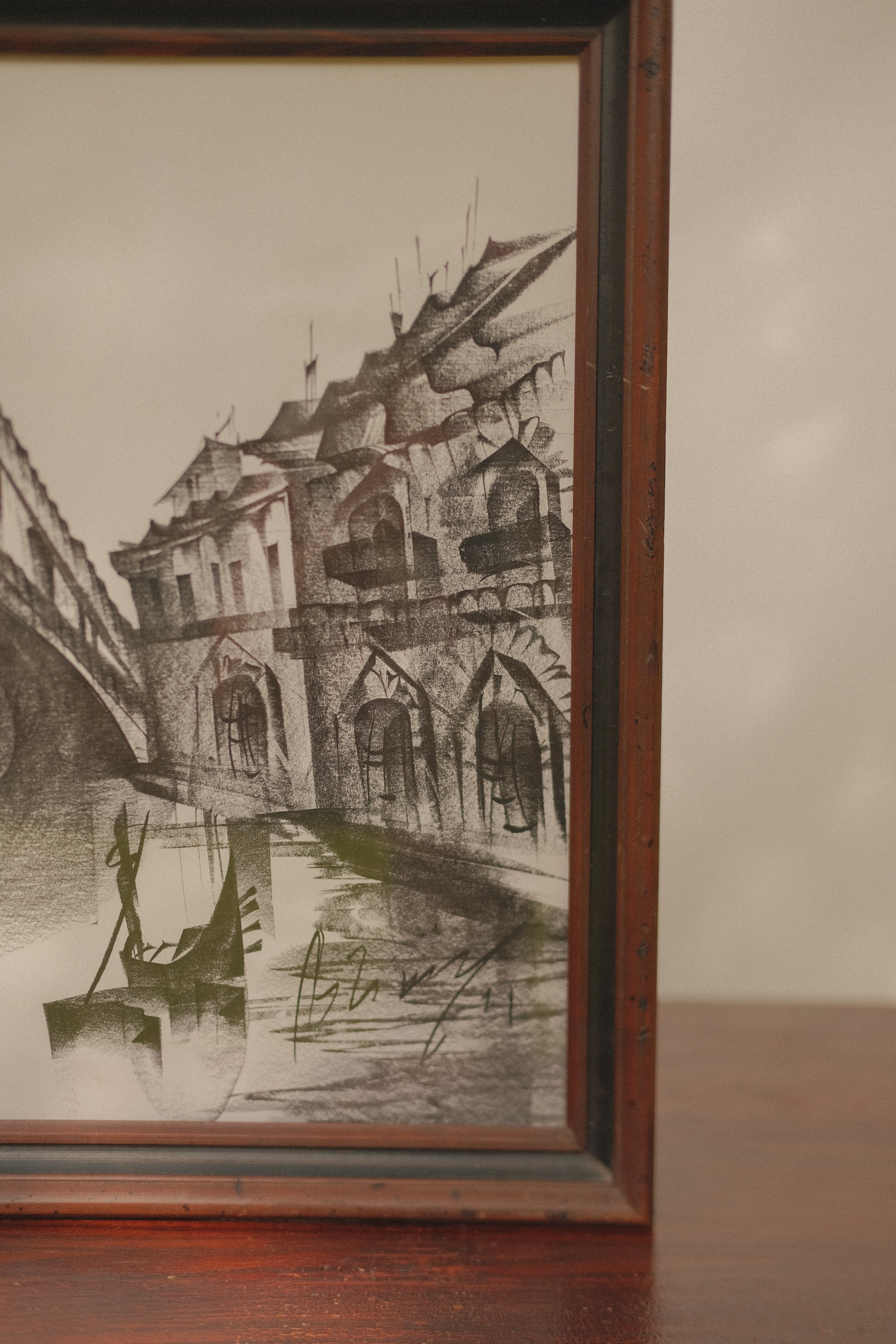 Original Charcoal Drawing European Cityscape