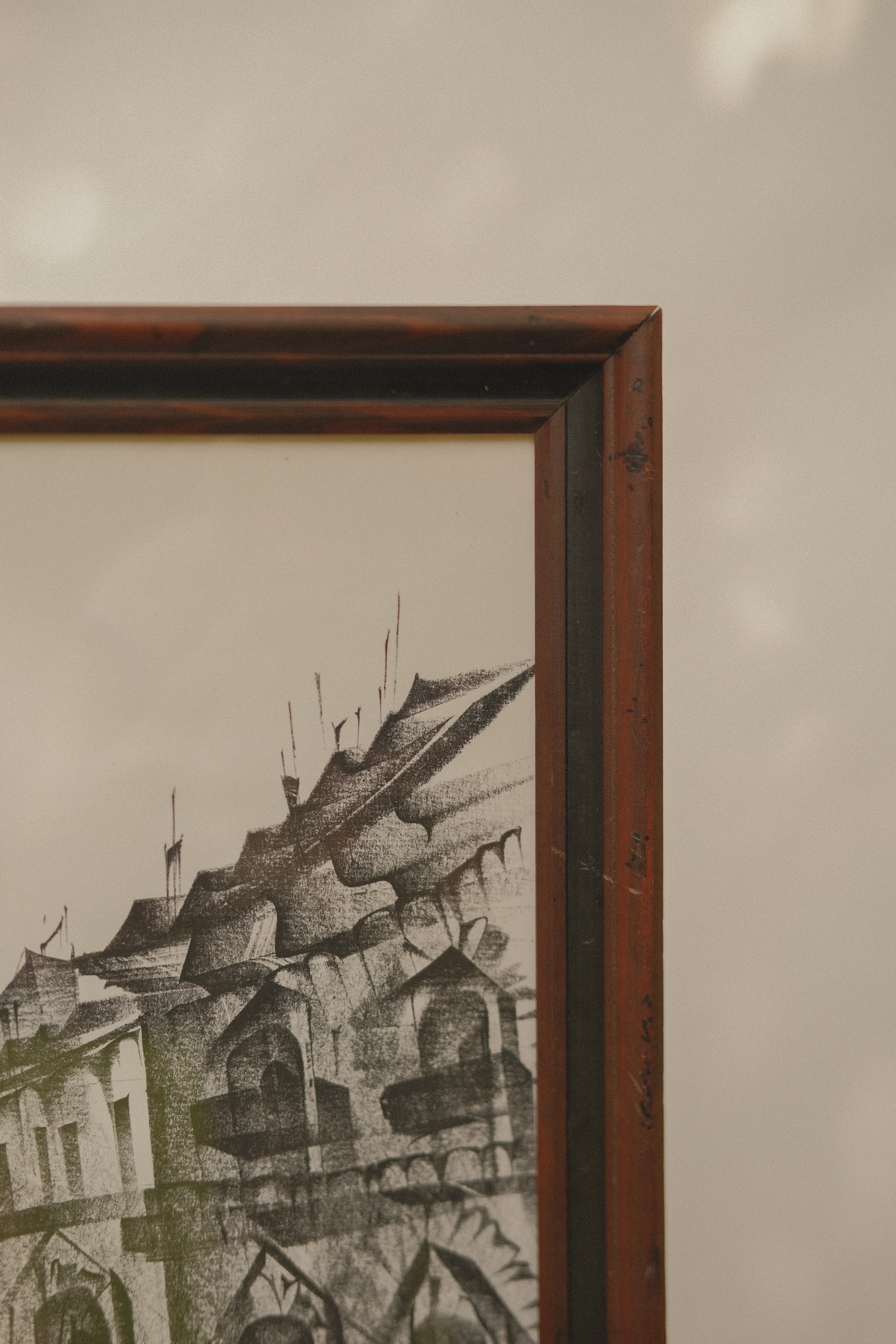 Original Charcoal Drawing European Cityscape