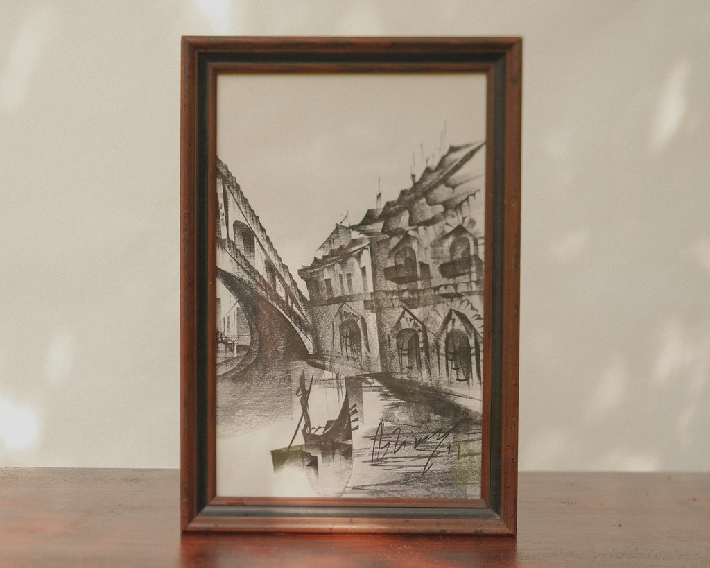 Original Charcoal Drawing European Cityscape