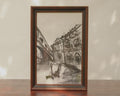 Original Charcoal Drawing European Cityscape