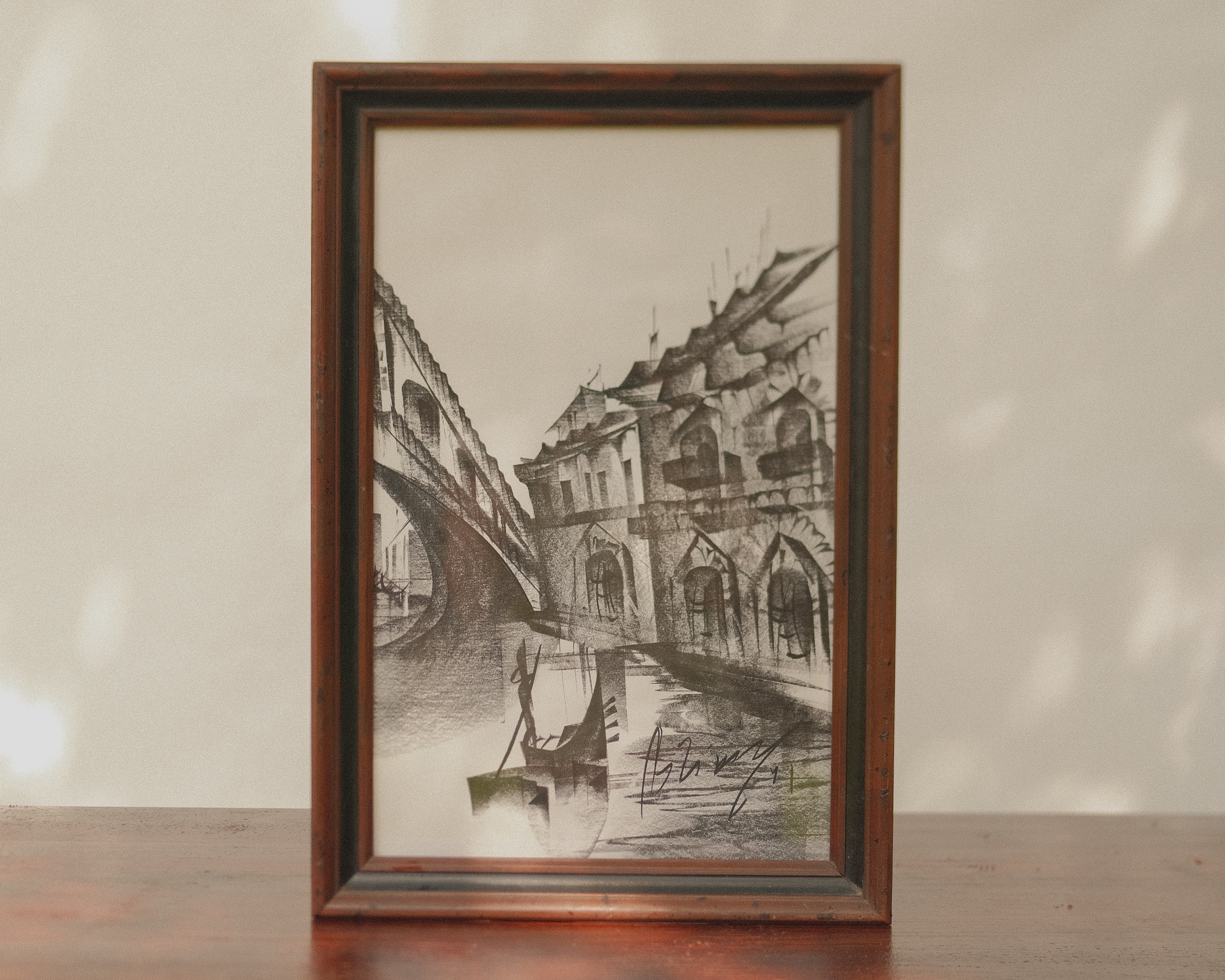 Original Charcoal Drawing European Cityscape