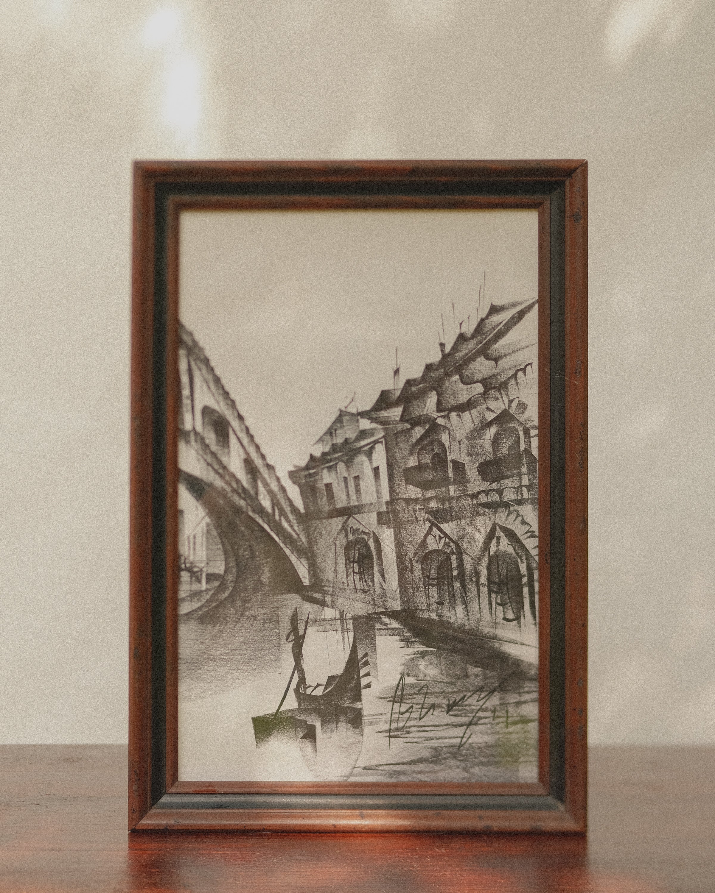 Original Charcoal Drawing European Cityscape