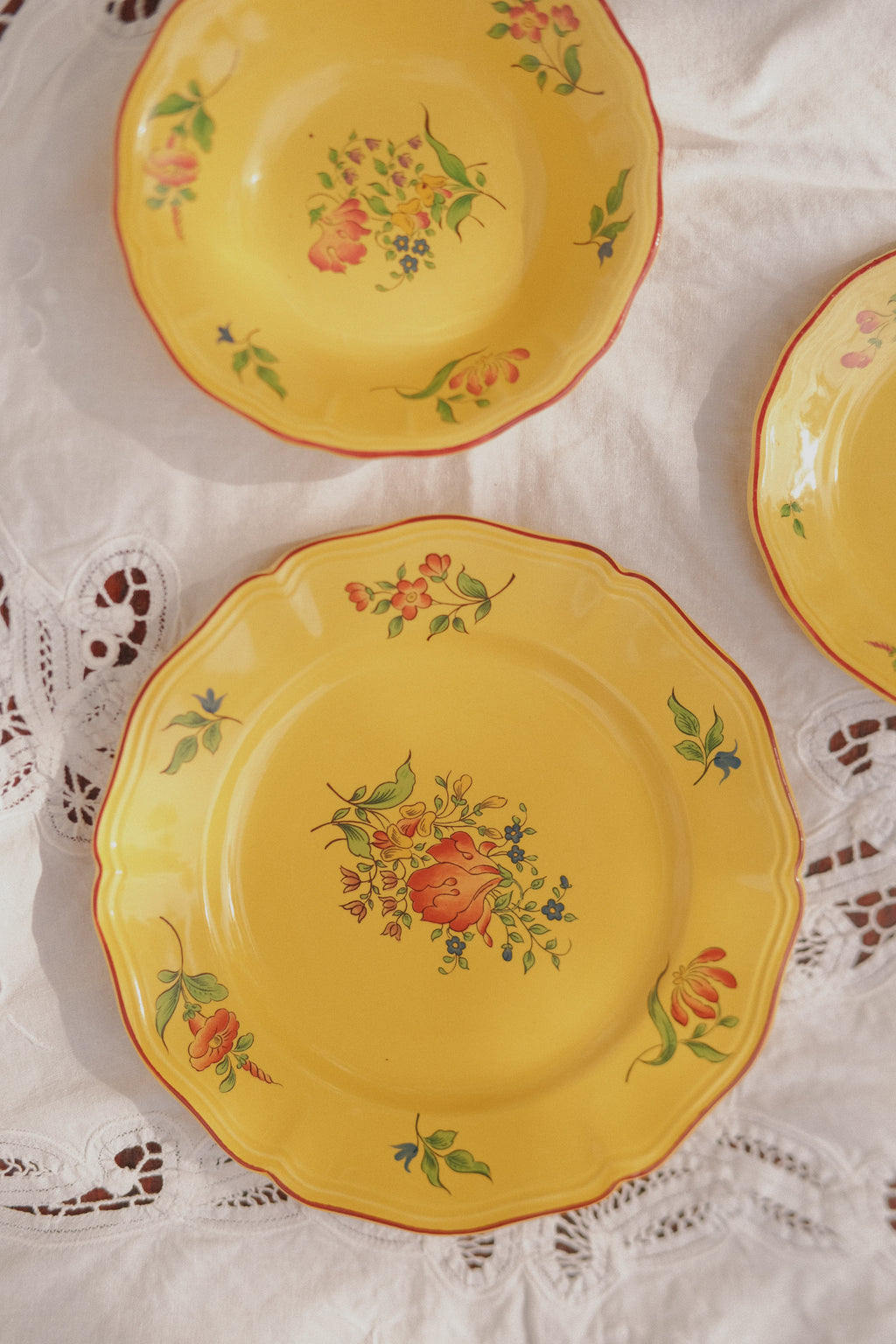 French Floral Ceramic Plate Set - 3 Piece