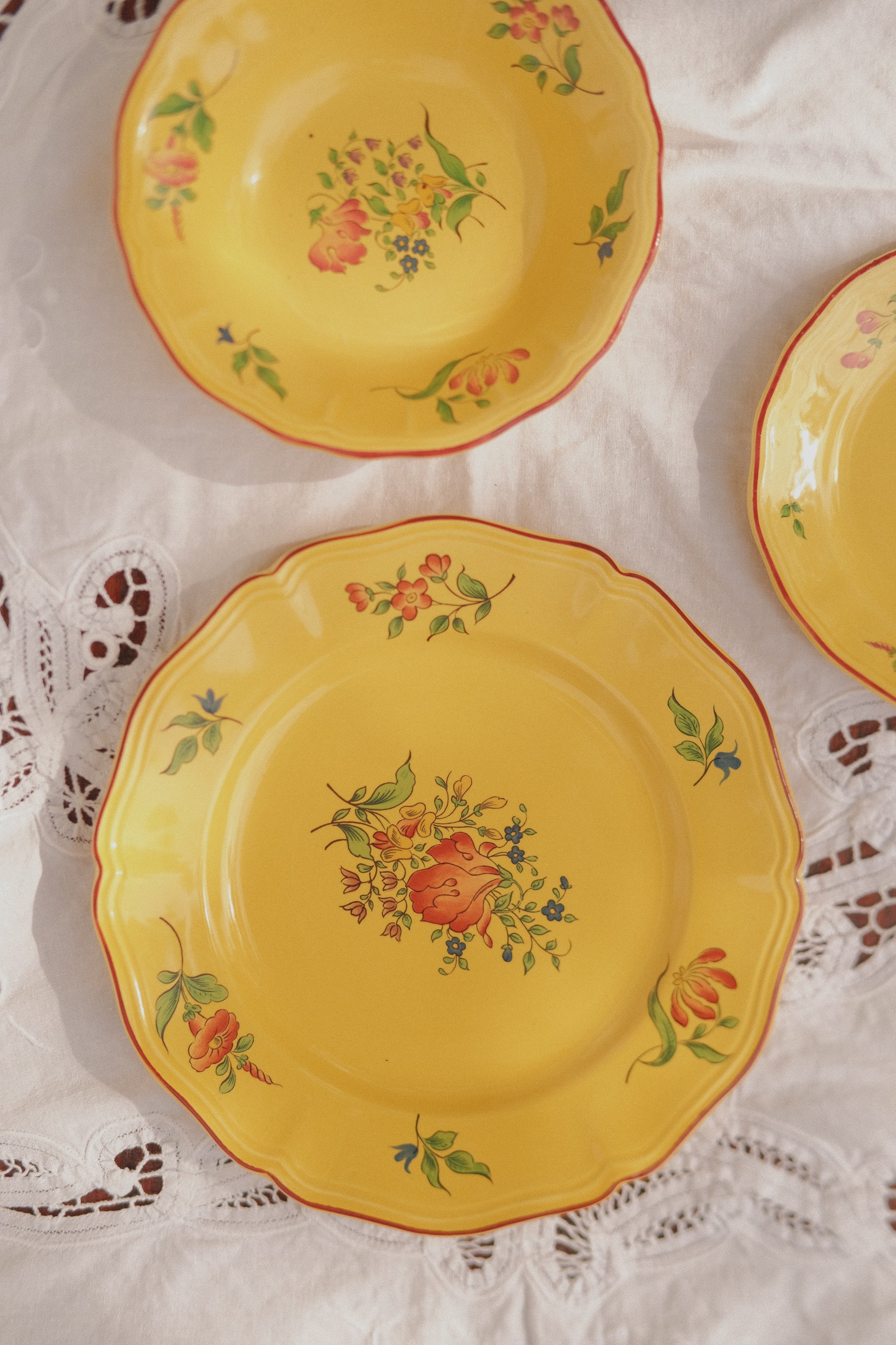 French Floral Ceramic Plate Set - 3 Piece