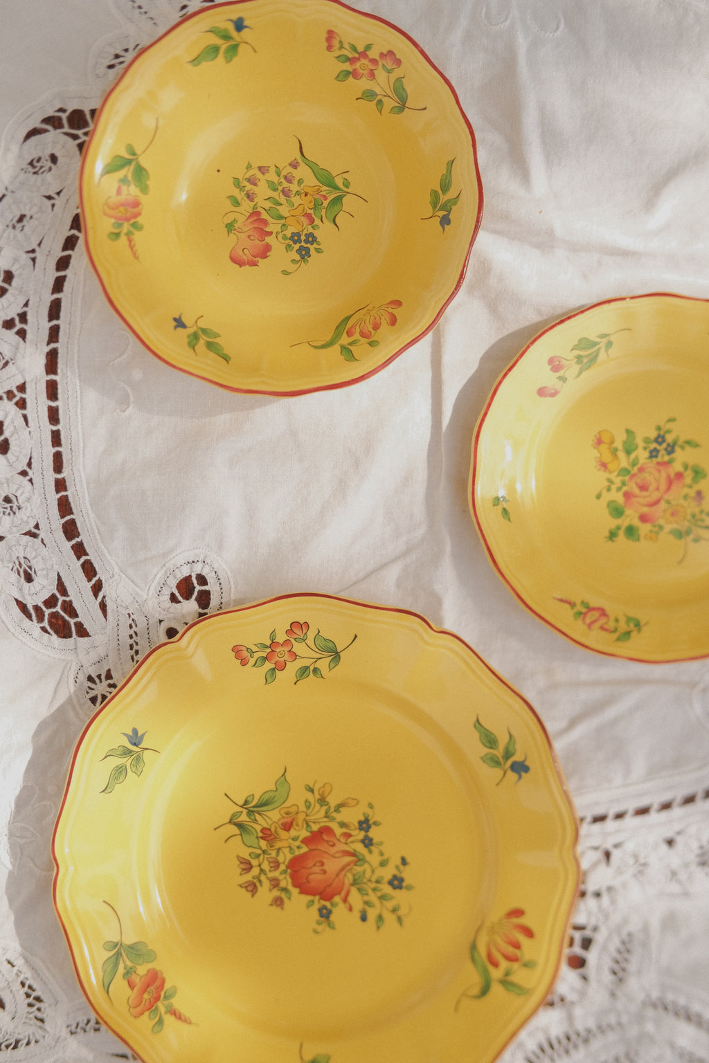 French Floral Ceramic Plate Set - 3 Piece