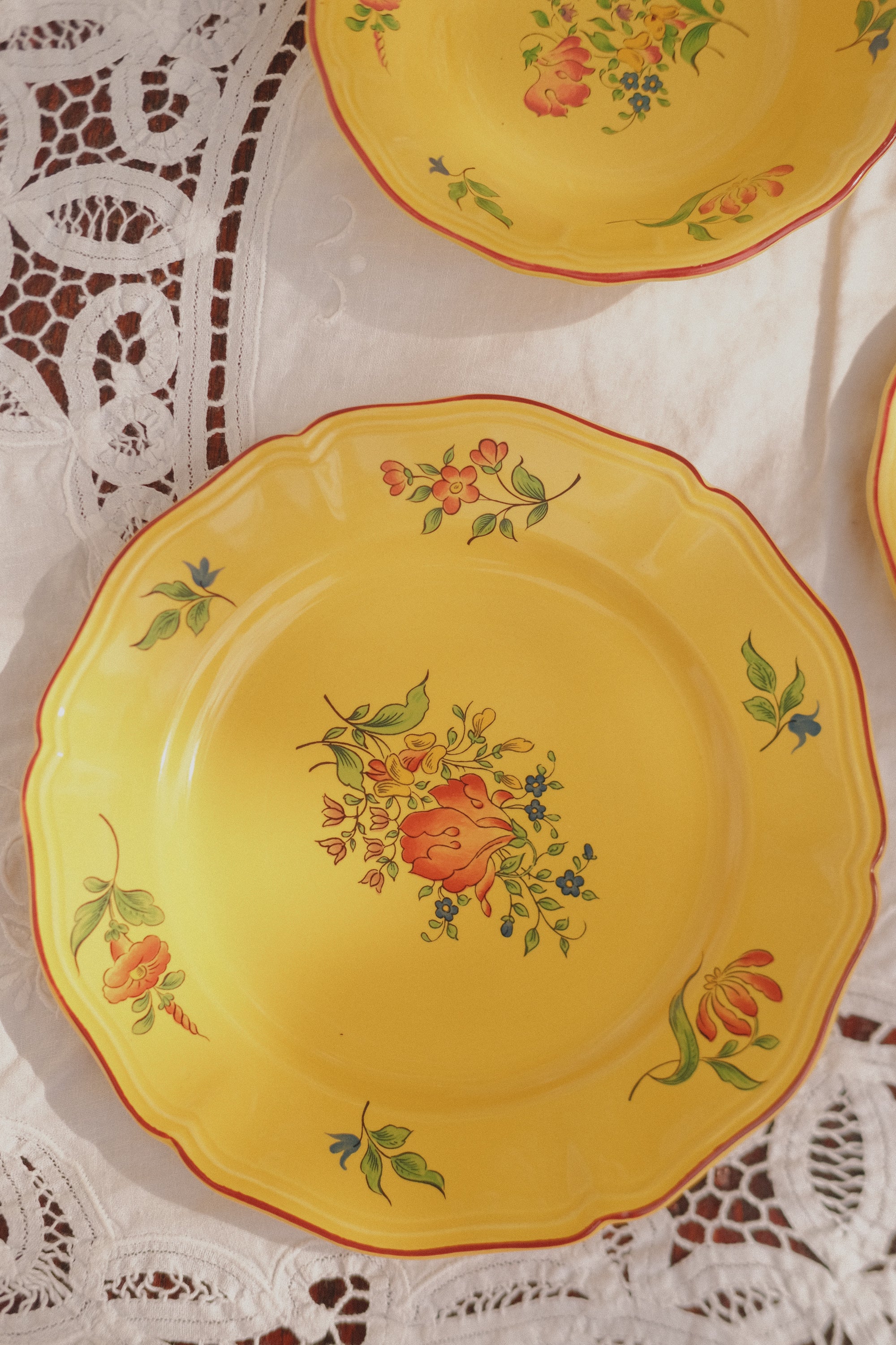 French Floral Ceramic Plate Set - 3 Piece