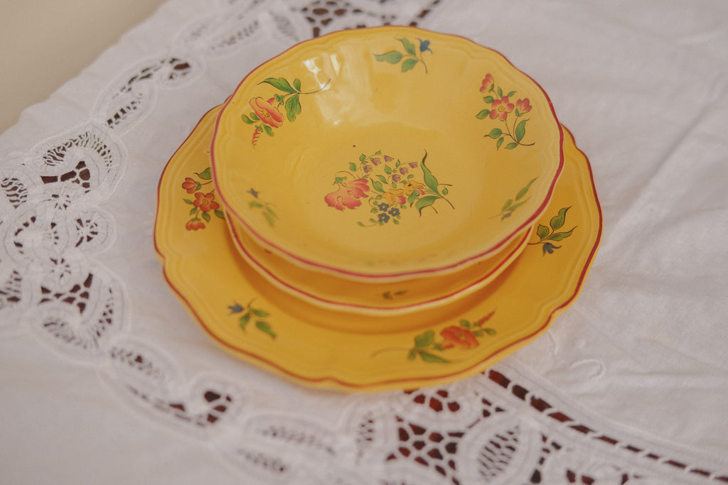 French Floral Ceramic Plate Set - 3 Piece