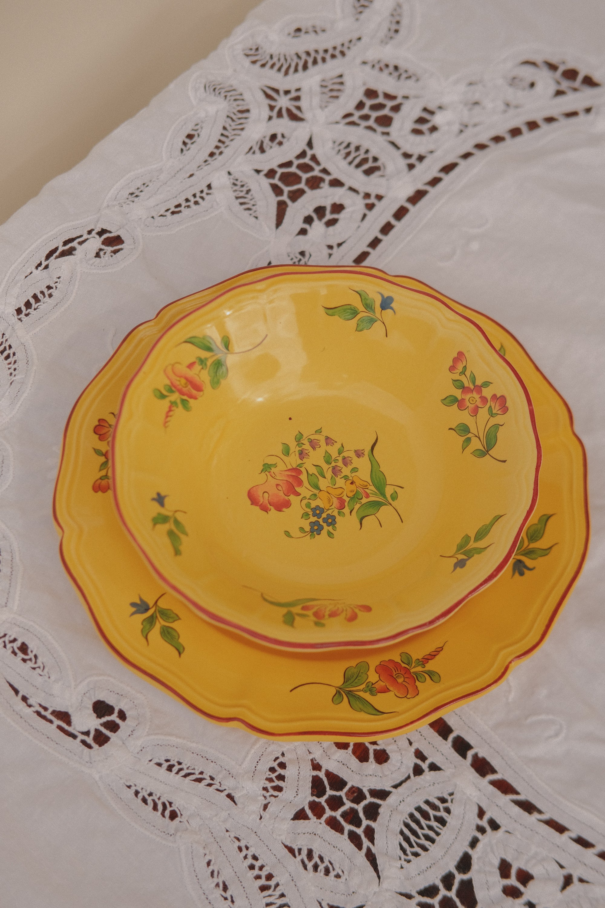 French Floral Ceramic Plate Set - 3 Piece