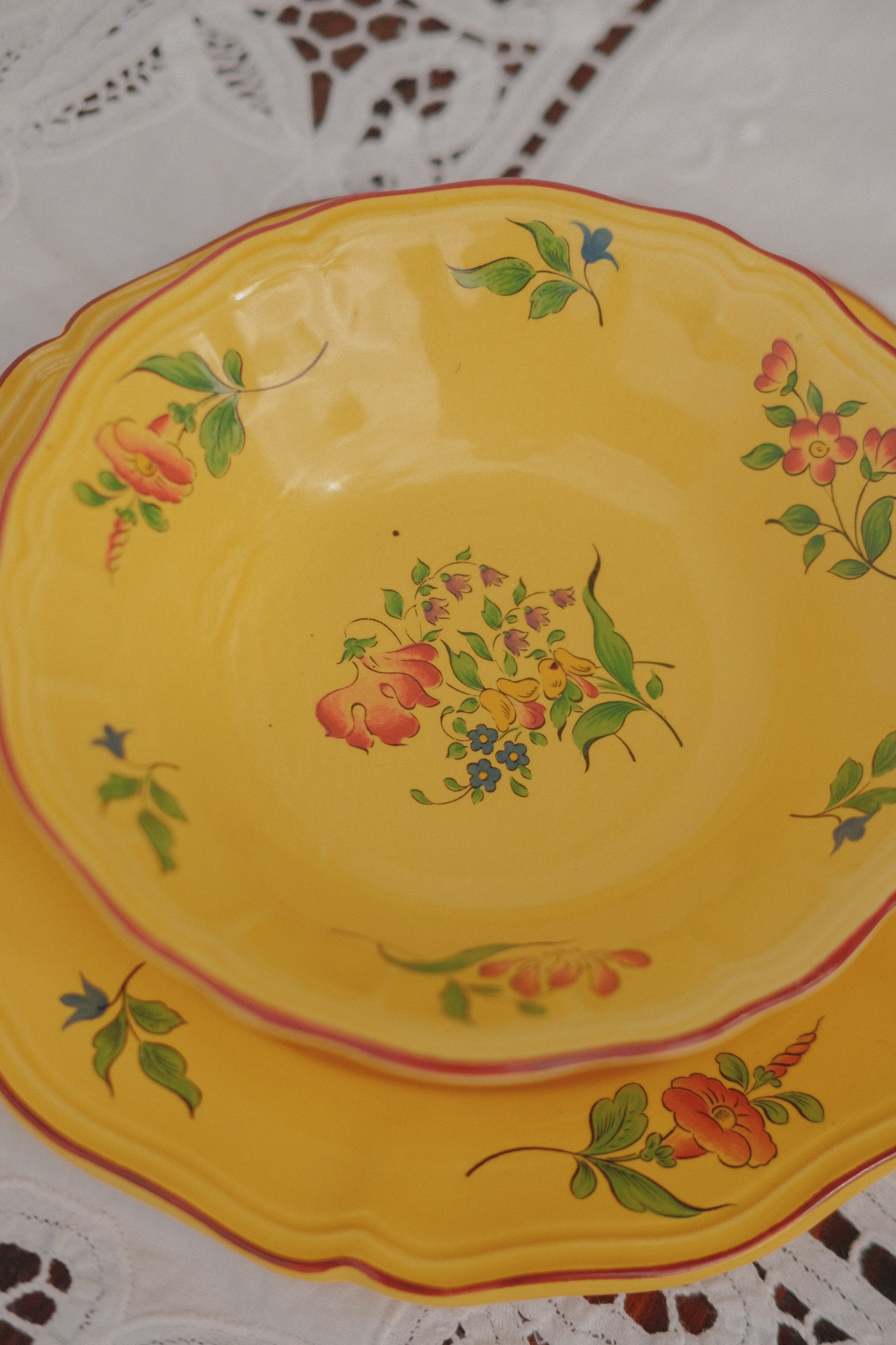 French Floral Ceramic Plate Set - 3 Piece