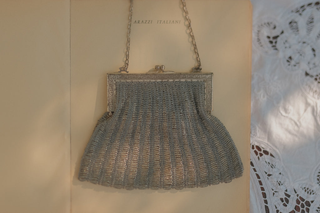 Silver Tone Beaded Evening Bag