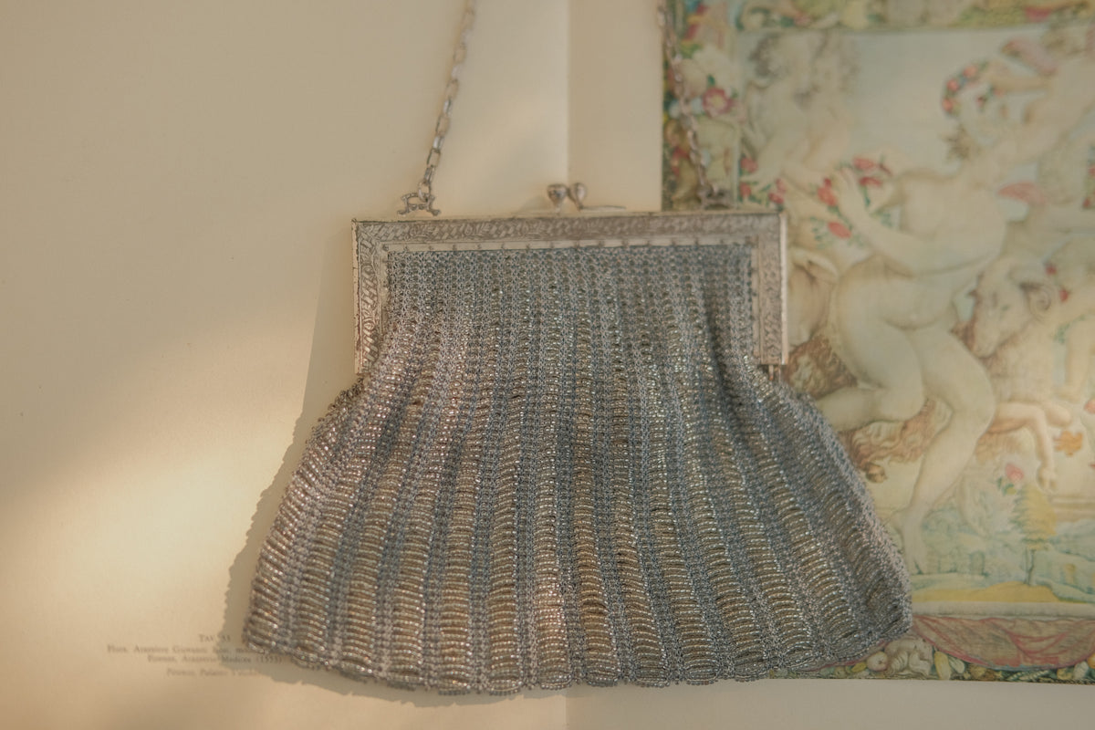Silver Tone Beaded Evening Bag