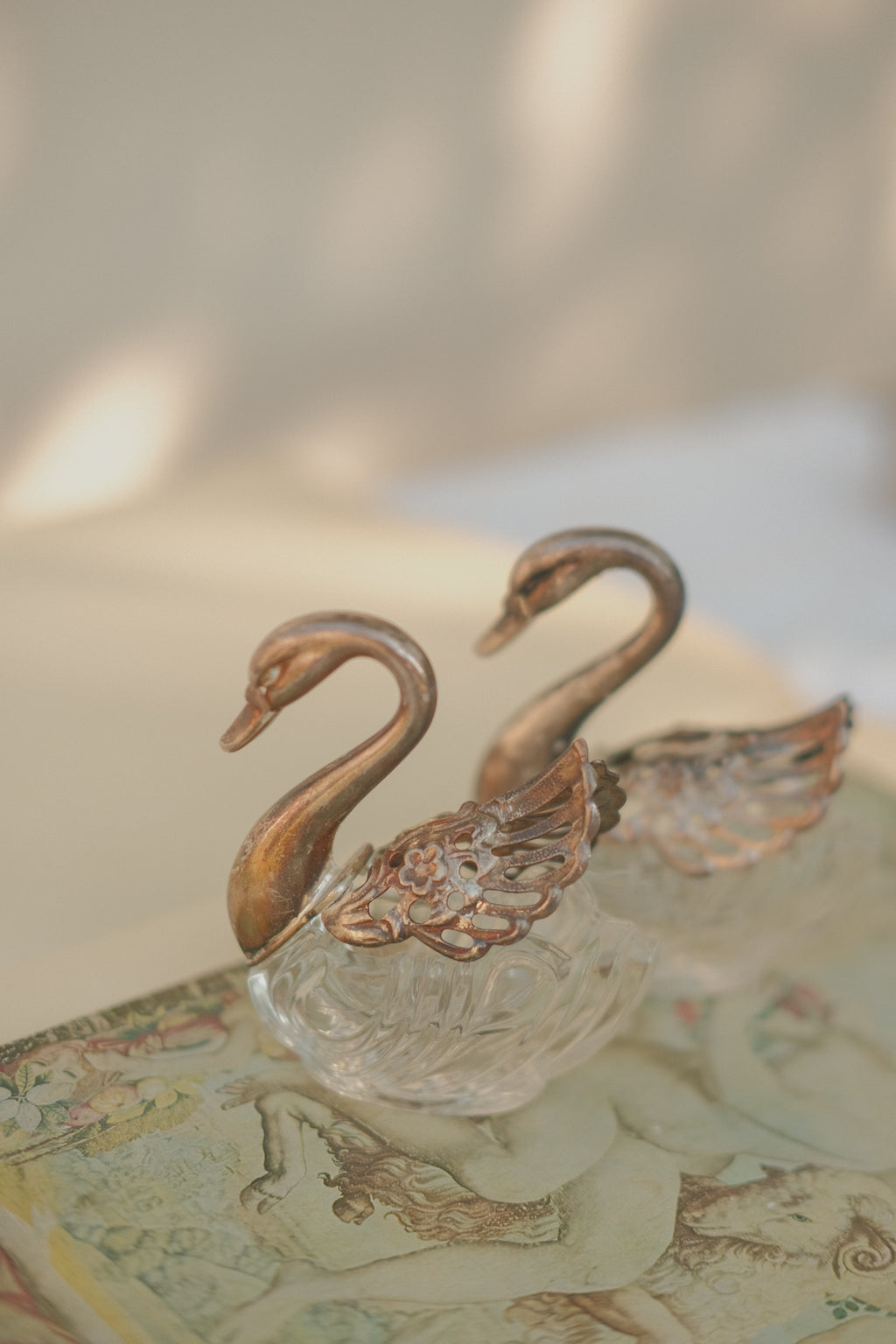 1960's Italian Crystal Swan Salt & Pepper Cellars