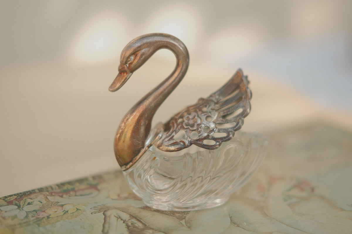 1960's Italian Crystal Swan Salt & Pepper Cellars