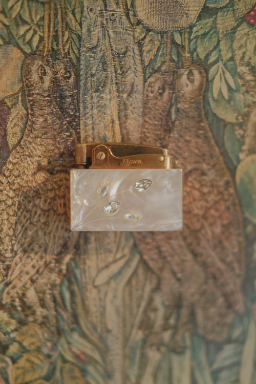 1950's Pigeon Mother of Pearl Cigarette Case & Lighter Set
