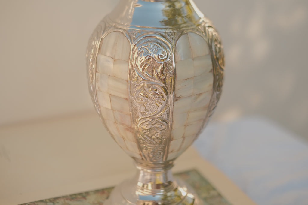 Mother of Pearl Inlaid Metal Vase