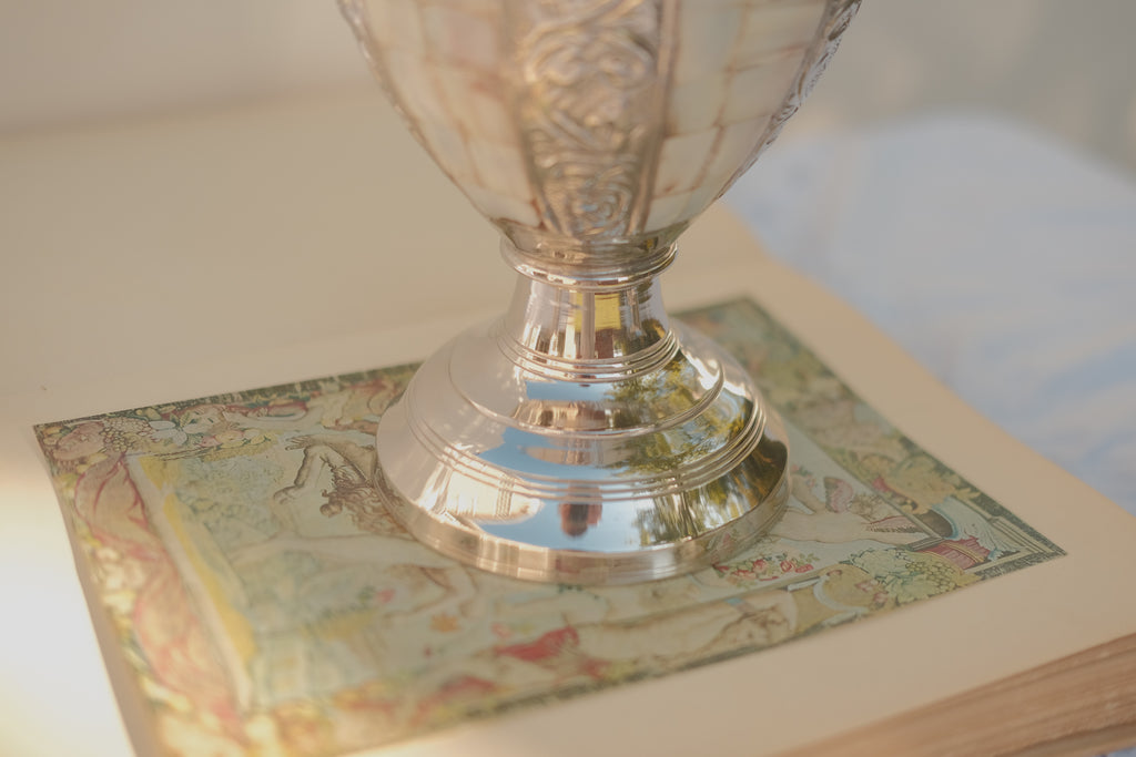 Mother of Pearl Inlaid Metal Vase
