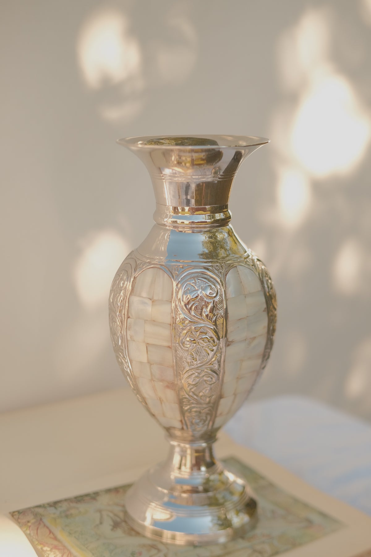 Mother of Pearl Inlaid Metal Vase