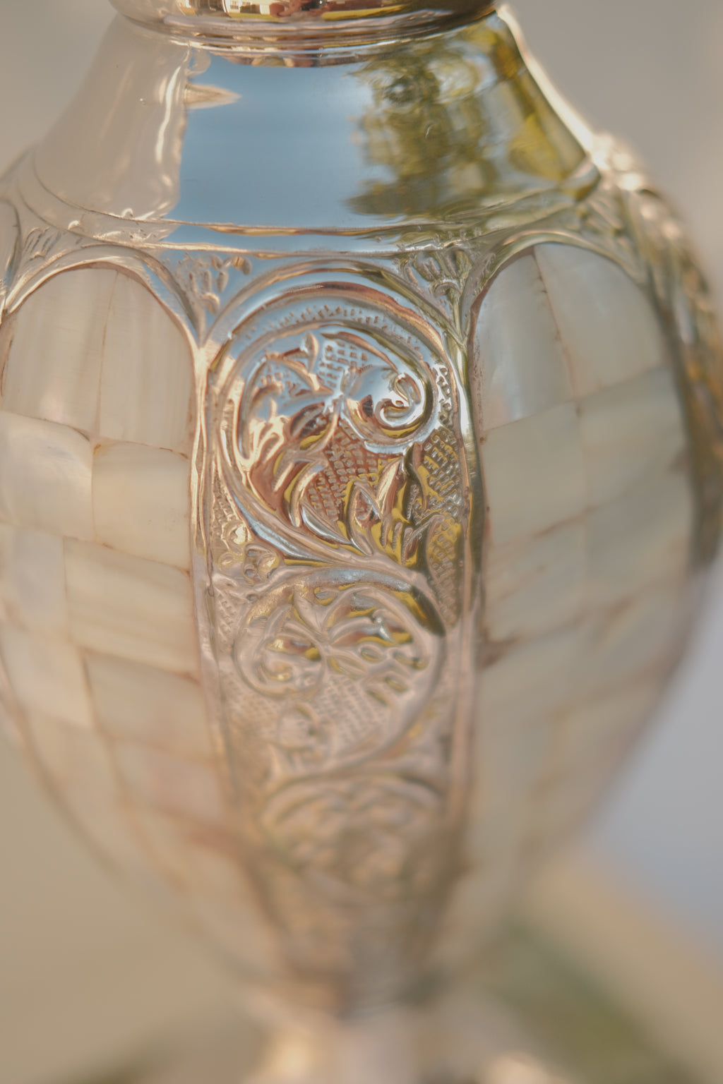 Mother of Pearl Inlaid Metal Vase