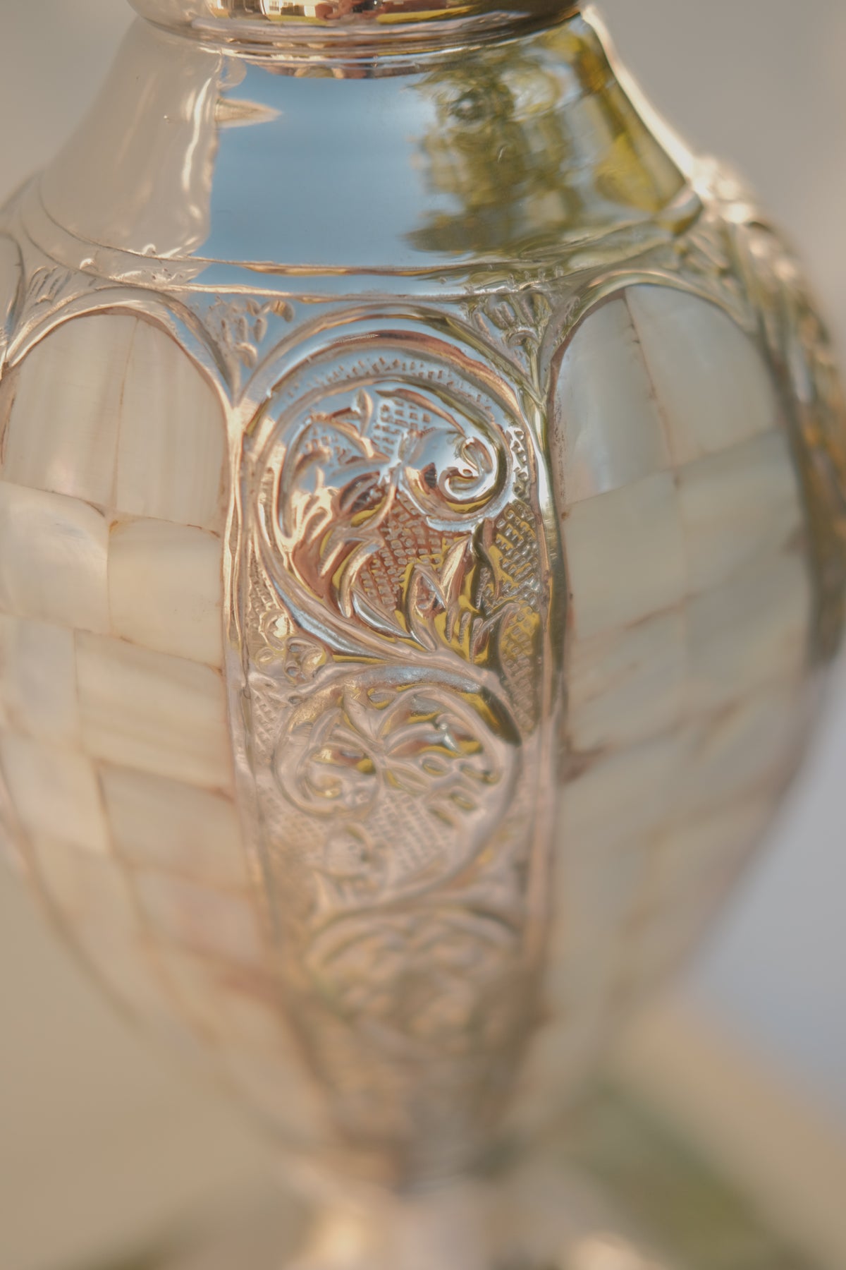 Mother of Pearl Inlaid Metal Vase