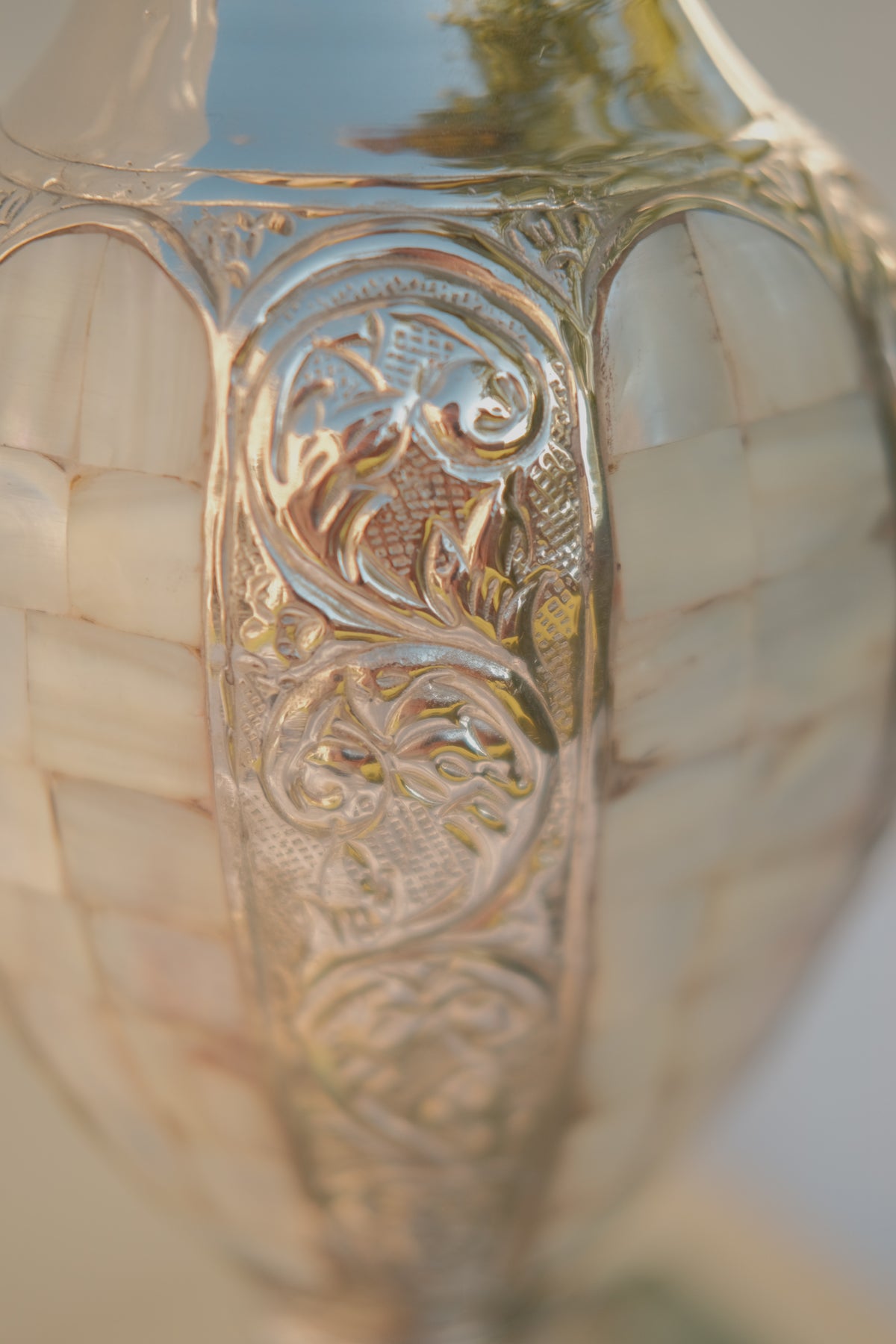 Mother of Pearl Inlaid Metal Vase